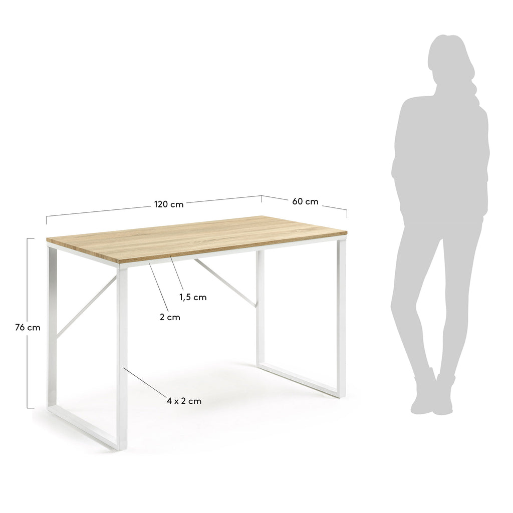 Bureau Talbot en mélamine finition naturelle et pieds en acier blanc 120 x 60 cm