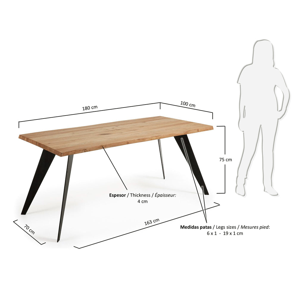Table Koda placage de chêne avec finition naturelle et pieds en acier noir 180 x 100 cm