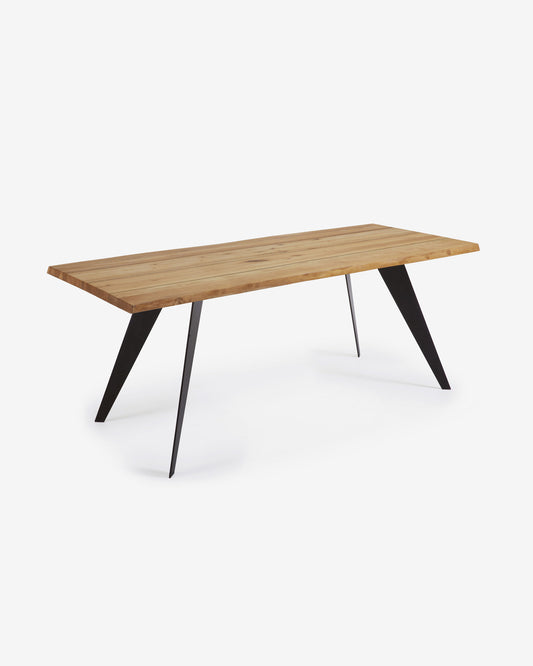 Table Koda placage de chêne avec finition naturelle et pieds en acier noir 180 x 100 cm
