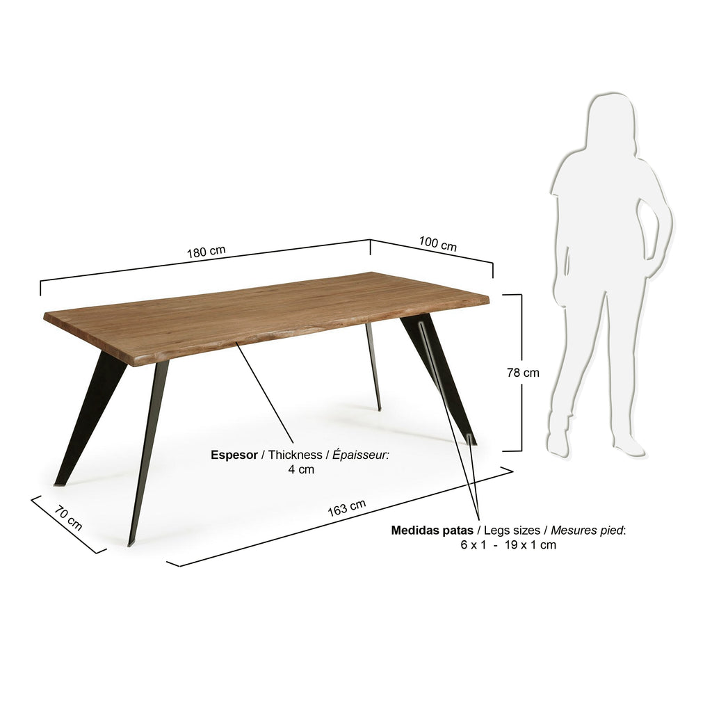 Table Koda placage de chêne effet vieilli et pieds en acier finition noire 180 x 100 cm