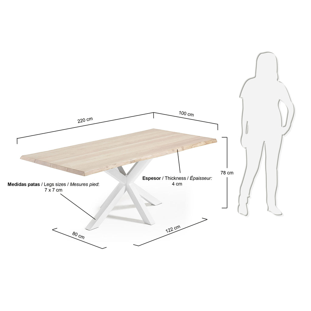 Table Argo placage de chêne blanchi et pieds en acier finition blanche 220 x 100 cm