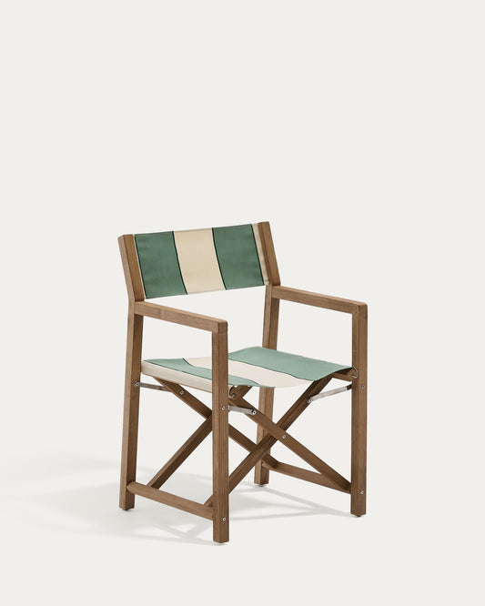 Chaise pliable d’extérieur Vilara rayures vertes et beiges en bois d’acacia FSC 100 %