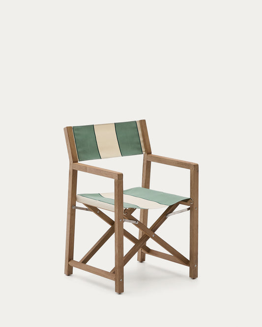 Chaise pliable d’extérieur Vilara rayures vertes et beiges en bois d’acacia FSC 100 %