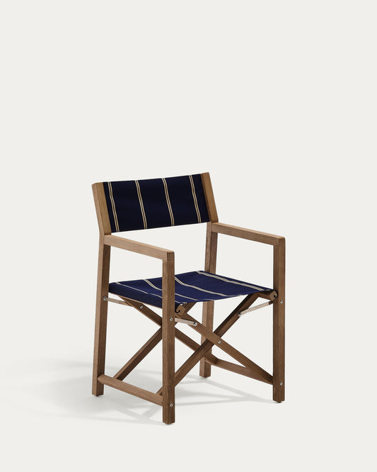 Chaise pliable d’extérieur Vilara rayures bleues et beiges en bois d’acacia FSC 100 %