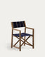 Chaise pliable d’extérieur Vilara rayures bleues et beiges en bois d’acacia FSC 100 %