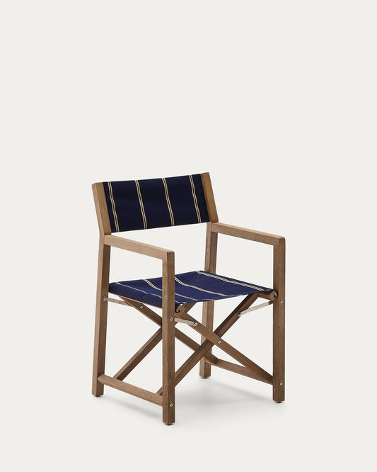 Chaise pliable d’extérieur Vilara rayures bleues et beiges en bois d’acacia FSC 100 %