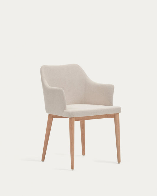 Chaise Croft en chenille beige et pieds en bois de frêne