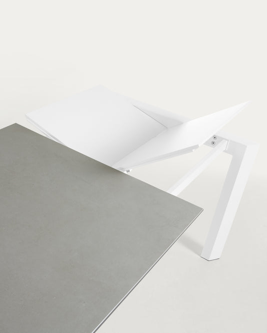 Table extensible Axis grès cérame finition Hydra Plomb et pieds en acier blanc 120(180)cm