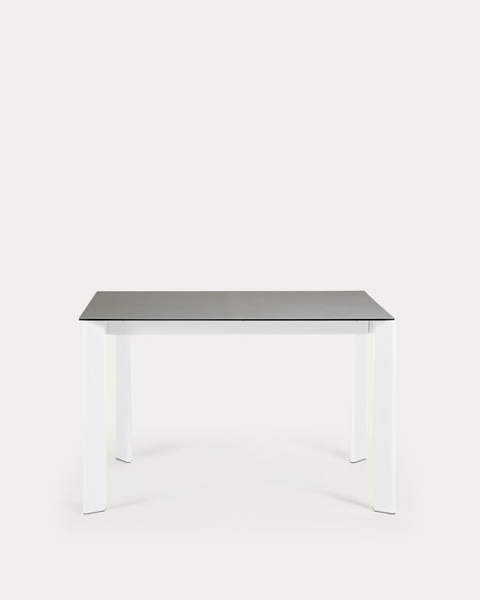Table extensible Axis grès cérame finition Hydra Plomb et pieds en acier blanc 120(180)cm