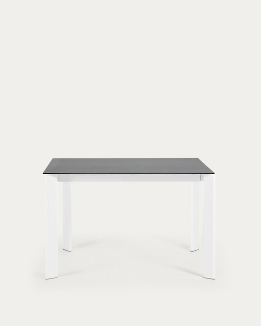 Table extensible Axis grès cérame finition Vulcano Roca et pieds acier blanc 120 (180) cm