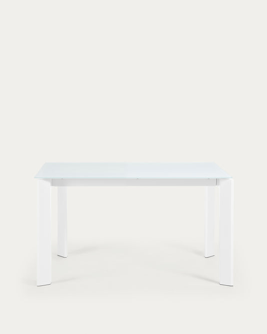 Table extensible Axis en verre blanc et pieds en acier finition blanche 140 (200) cm