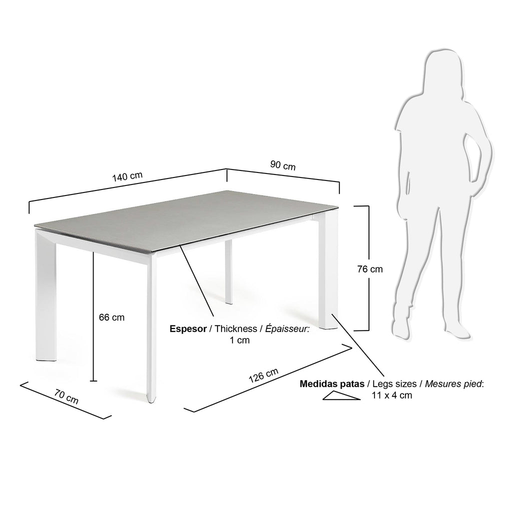Axis porcelain extendable table in Hydra Lead finish with white steel legs 140 (200) cm