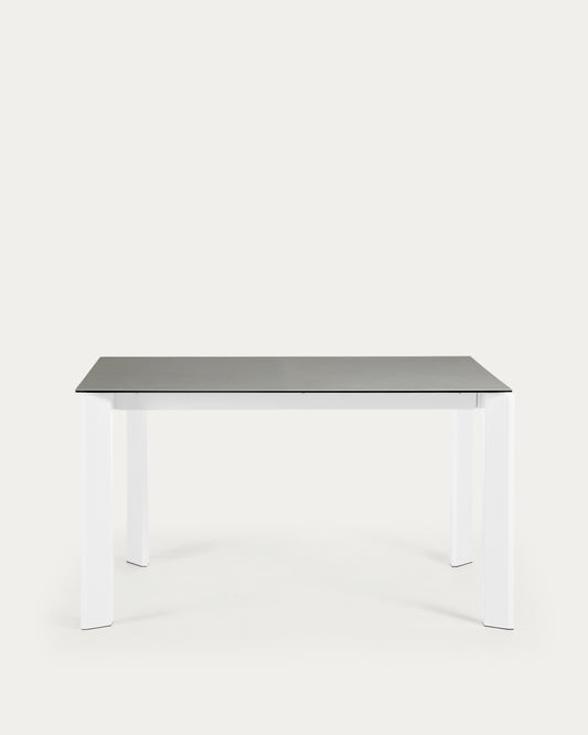 Table extensible Axis grès cérame finition Hydra Plomo et pieds en acier blanc 140(200)cm