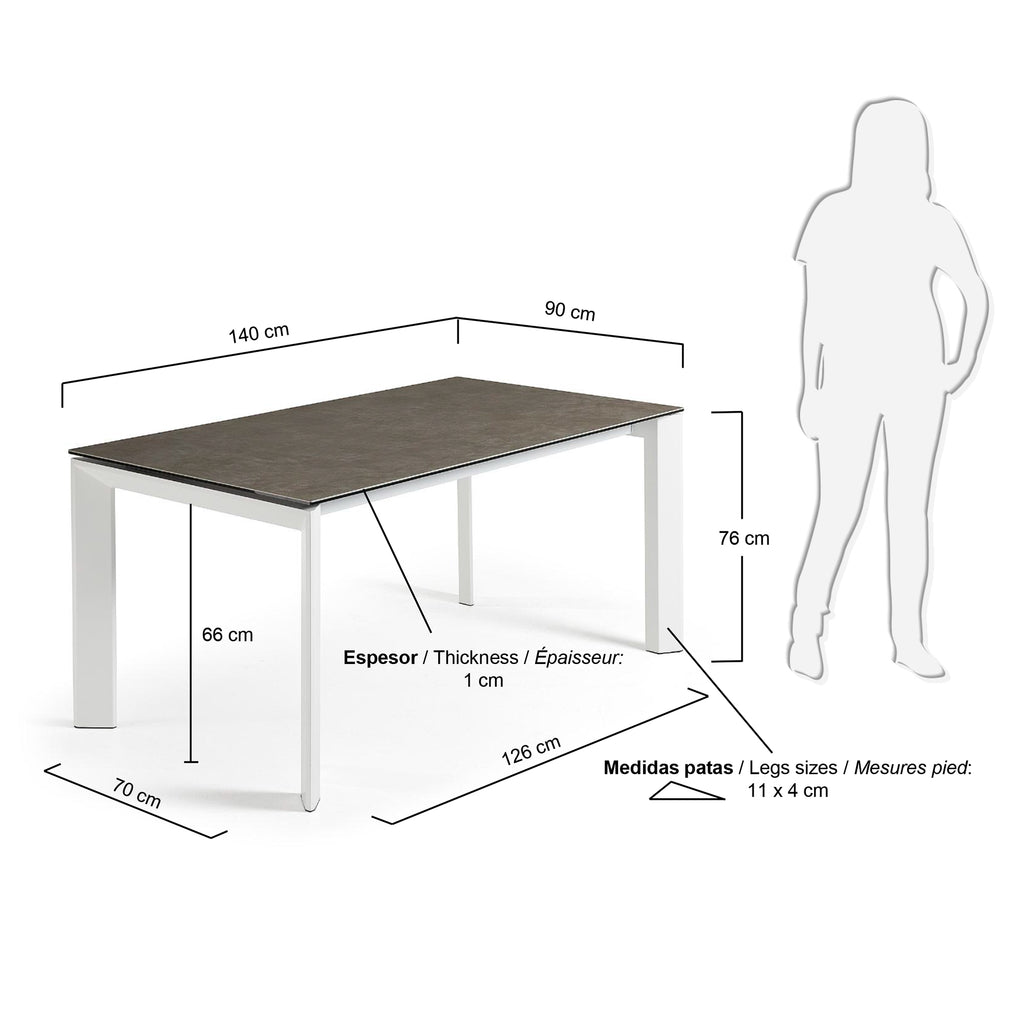Axis porcelain extendable table in Volcano Ash finish with white steel legs 140 (200) cm