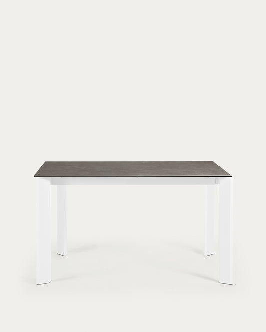 Table extensible Axis grès cérame finition Vulcano Cendrée pieds acier blanc 140(200)cm