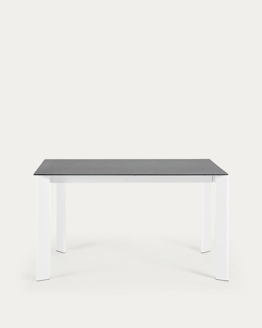 Table extensible Axis grès cérame finition Vulcano Roca et pieds acier blanc 140 (200) cm