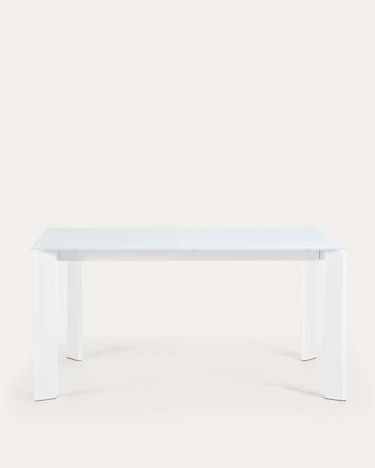 Table extensible Axis en verre blanc et pieds en acier finition blanche 160 (220) cm