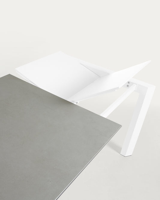 Table extensible Axis grès cérame finition Hydra Plomo pieds blancs 160 (220) cm