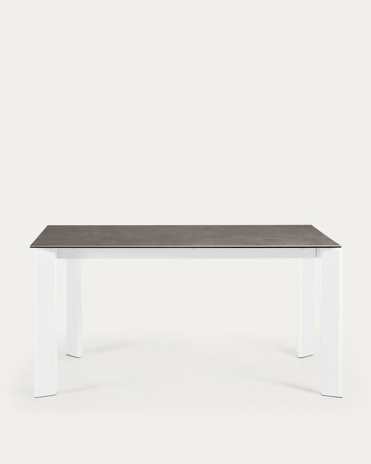 Table extensible Axis grès cérame finition Vulcano Cendrée et pieds acier blanc 160(220)cm