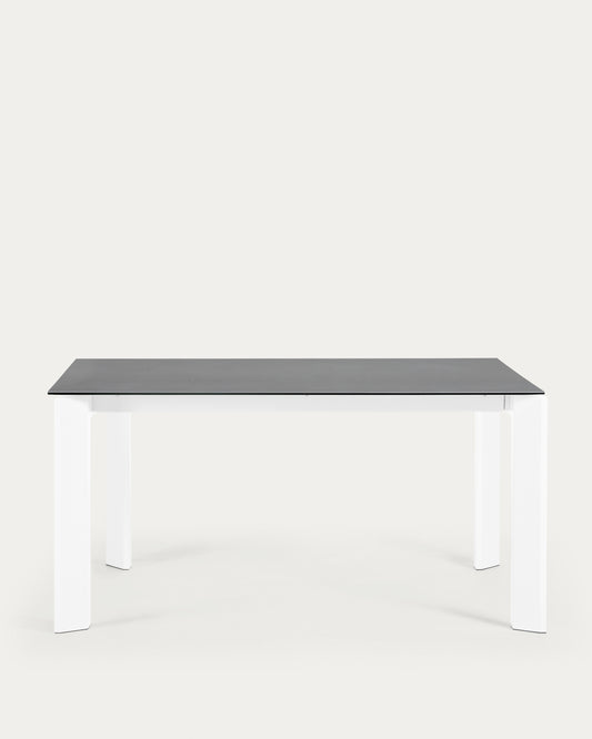 Table extensible Axis grès cérame finition Vulcano Roca pieds blancs 160 (220) cm