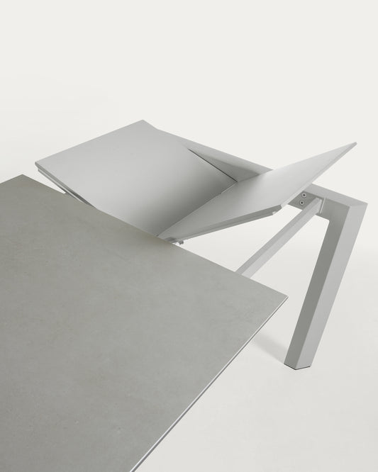 Table extensible Axis grès cérame finition Hydra Plomb et pieds en acier gris 120 (180) cm