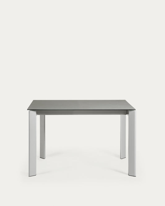 Table extensible Axis grès cérame finition Hydra Plomb et pieds en acier gris 120 (180) cm