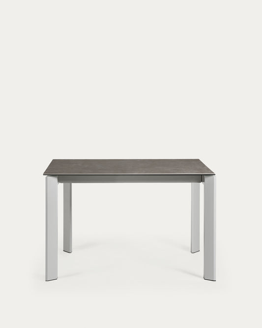 Table extensible Axis grès cérame finition Vulcano Cendrée et pieds acier gris 120(180)cm