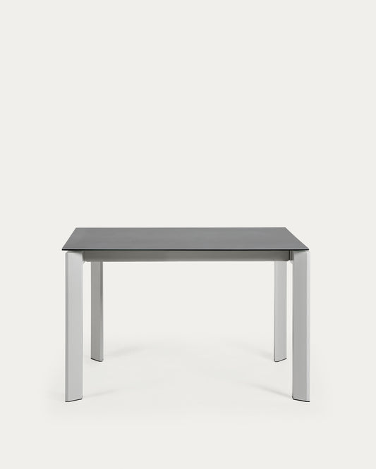 Table extensible Axis grès cérame finition Vulcano Roca et pieds acier gris 120 (180) cm