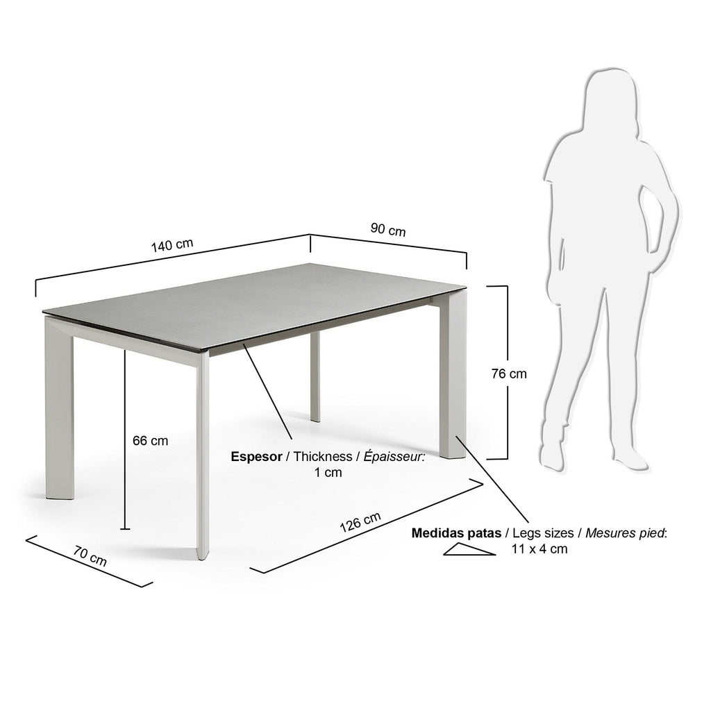Table extensible Axis grès cérame finition Hydra Plomo et pieds en acier gris 140(200)cm
