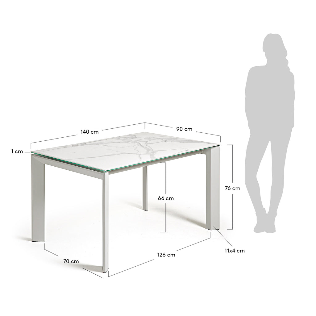 Table extensible Axis grès cérame finition Kalos blanche pieds gris 140 (200) cm