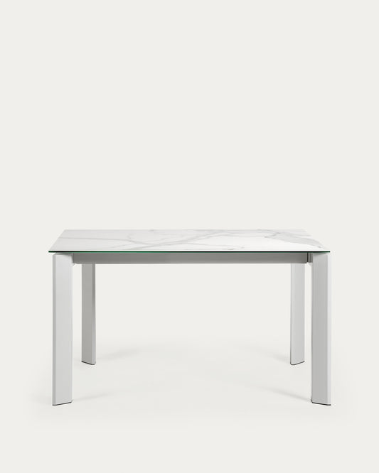 Table extensible Axis grès cérame finition Kalos blanche pieds gris 140 (200) cm