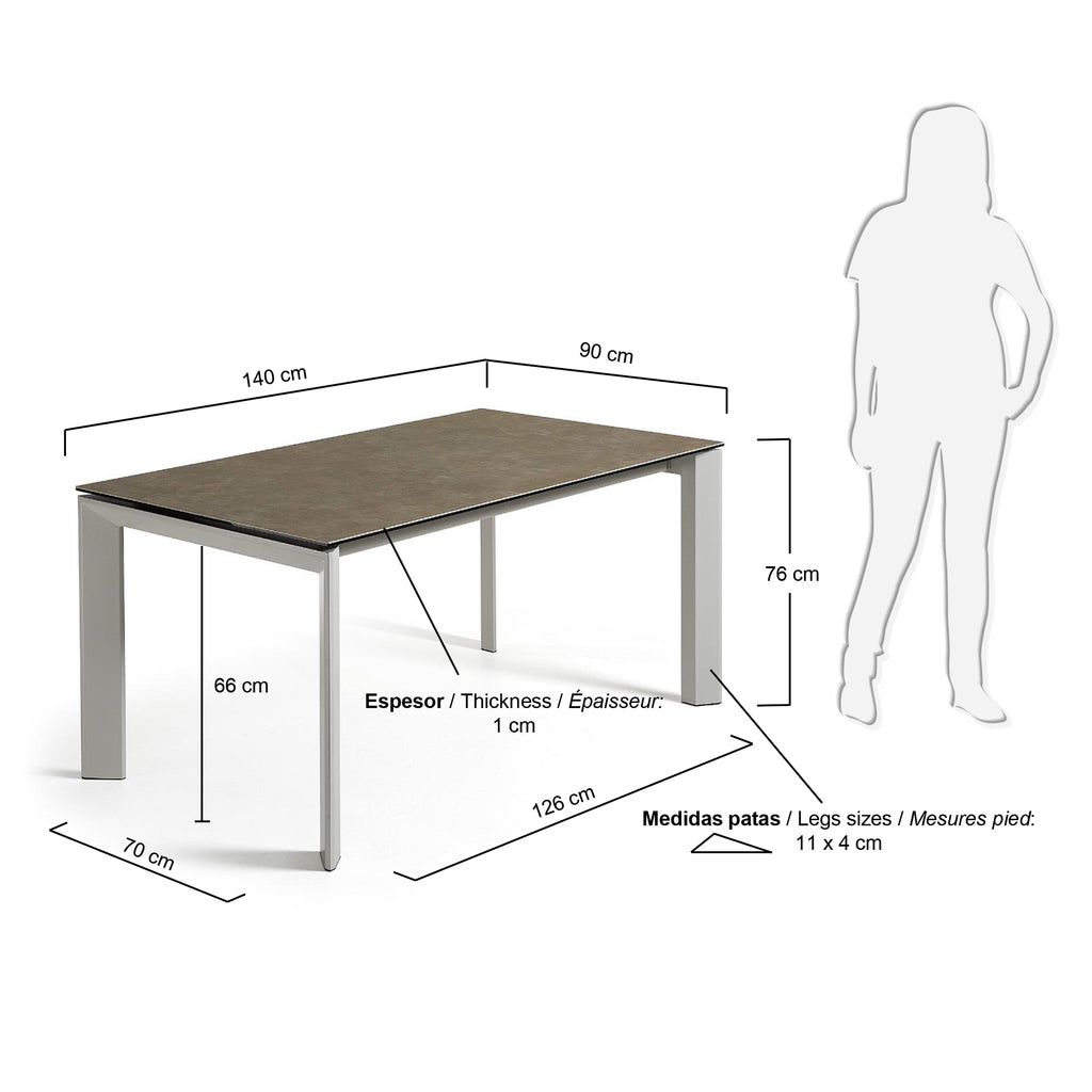 Table extensible Axis grès cérame finition Vulcano Cendrée pieds en acier gris 140(200)cm