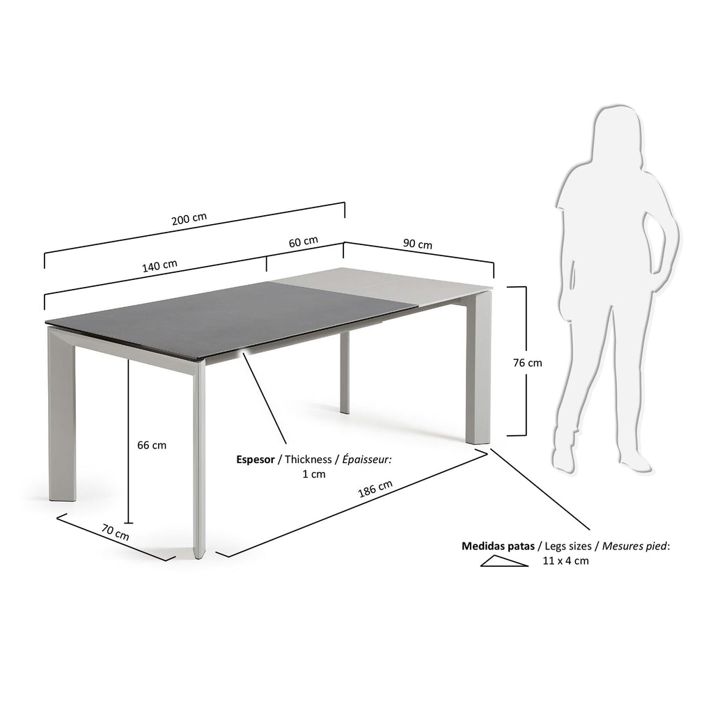 Axis porcelain extendable table in Volcano Rock finish with grey legs 140 (200) cm