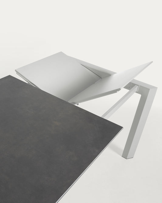 Table extensible Axis grès cérame finition Vulcano Roca pieds gris 140 (200) cm