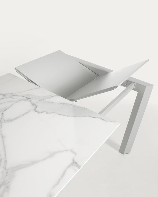Table extensible Axis grès cérame finition Kalos blanche pieds gris 160 (220) cm