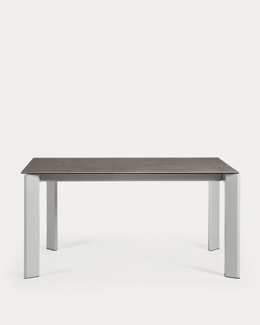 Table extensible Axis grès cérame finition Vulcano Cendrée et pieds acier gris 160(220)cm