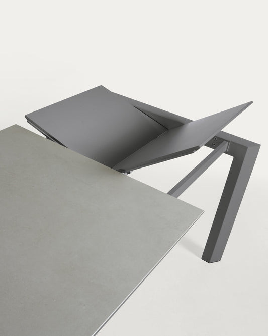 Table extensible Axis grès cérame finition Hydra Plomb pieds acier anthracite 120(180)cm