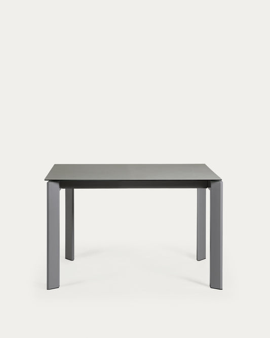 Table extensible Axis grès cérame finition Hydra Plomb pieds acier anthracite 120(180)cm
