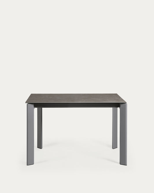 Table extensible Axis grès cérame finition Vulcano Cendrée pieds acier gris 120(180)cm