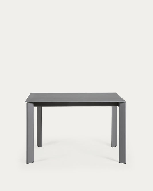 Table extensible Axis grès cérame finition Vulcano Roca pieds acier gris foncé 120 (180)cm