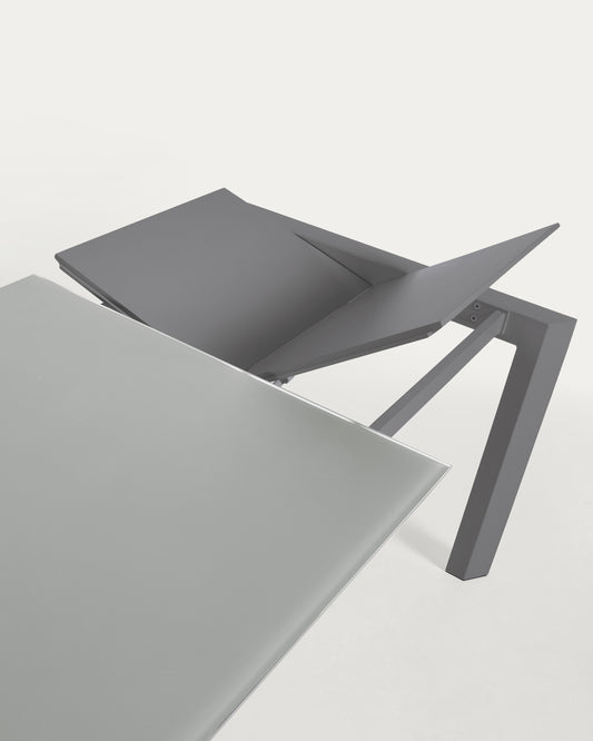 Table extensible Axis en verre gris et pieds en acier finition gris foncé 140 (200) cm