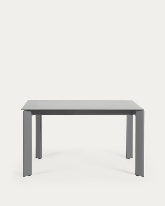 Table extensible Axis en verre gris et pieds en acier finition gris foncé 140 (200) cm