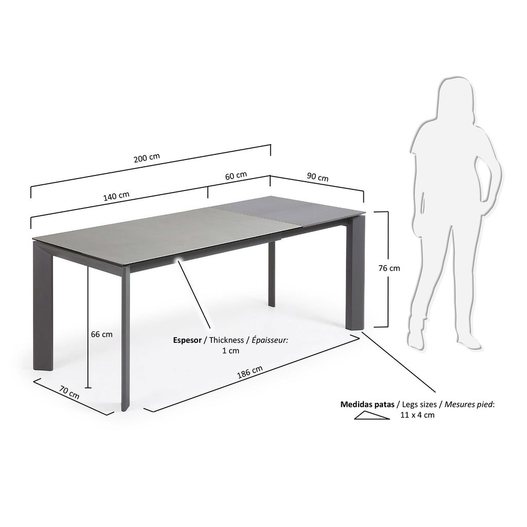 Axis porcelain extendable table in Hydra Lead finish with anthracite steel legs 140(200)cm