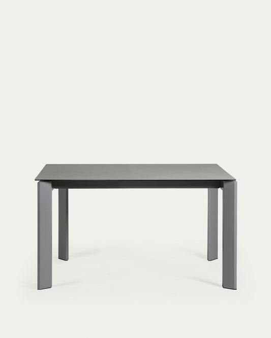 Table extensible Axis grès cérame finition Hydra Plomo pieds acier anthracite 140(200)cm