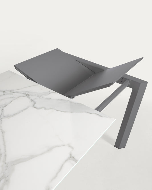 Table extensible Axis grès cérame finition Kalos blanche pieds gris foncé 140 (200) cm