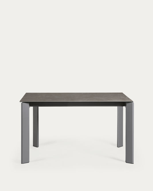 Table extensible Axis grès cérame Vulcano Cendrée et pieds acier anthracite 140(200)cm