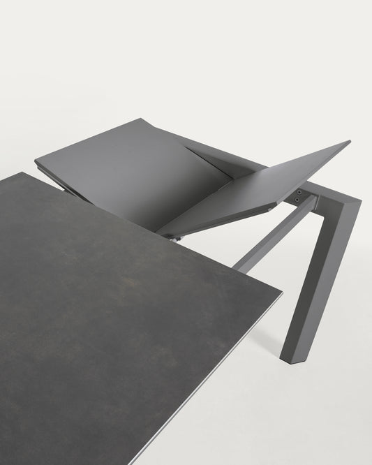 Table extensible Axis grès cérame finition Vulcano Roca pieds acier gris foncé 140 (200)cm