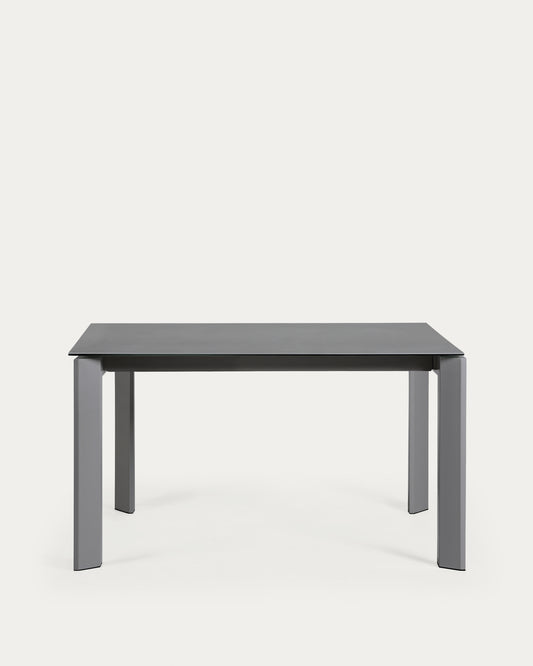 Table extensible Axis grès cérame finition Vulcano Roca pieds acier gris foncé 140 (200)cm