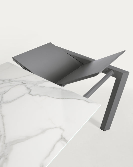 Table extensible Axis grès cérame finition Kalos blanche pieds anthracite 160 (220) cm