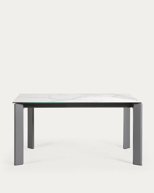 Table extensible Axis grès cérame finition Kalos blanche pieds anthracite 160 (220) cm